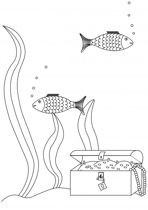 fish in aquariom printable coloring page for kids